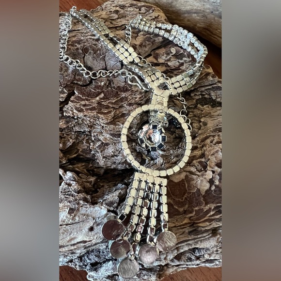 Diamante Rhinestone Y Necklace Clear Crystals Costume 14.5” Choker Lariat - Picture 6 of 9